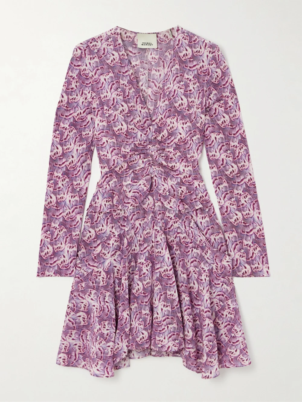 Isabel Marant Usmara Gathered Ruffled Printed Stretch-silk Mini Dress in purple