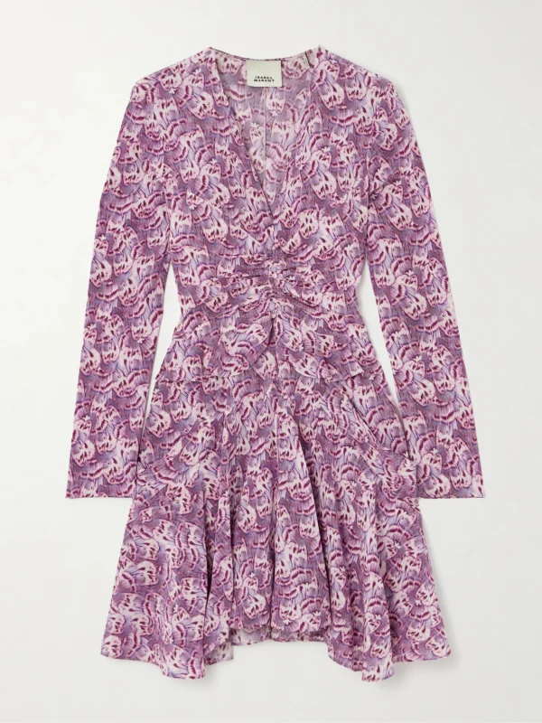 Isabel Marant Usmara Gathered Ruffled Printed Stretch-silk Mini Dress