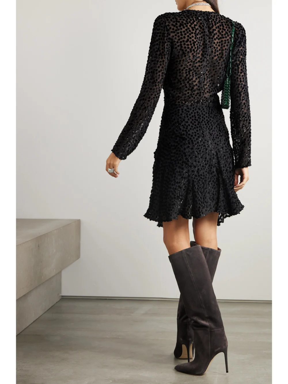 Back view of the Isabel Marant Usmara Metallic Devoré-velvet Mini Dress