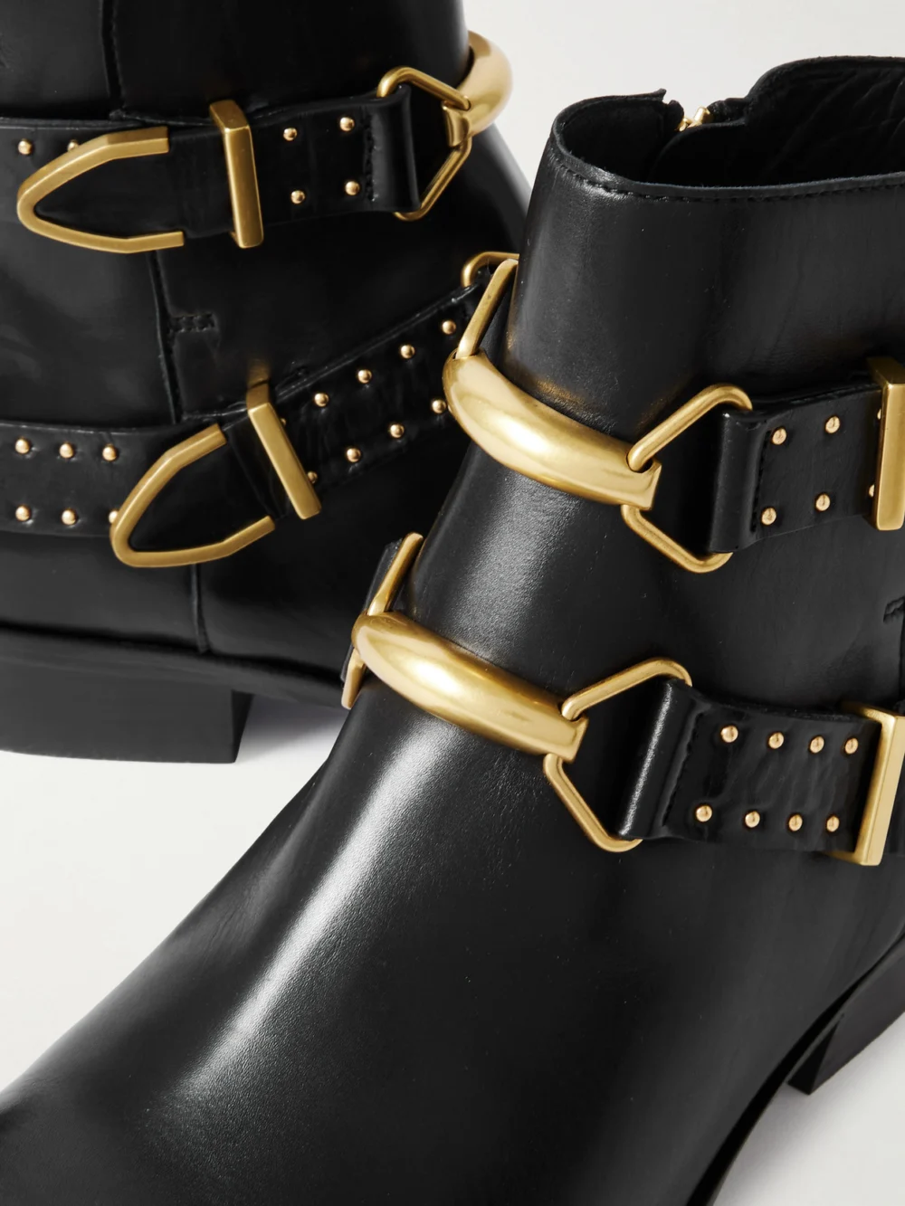 Close-up detail of the Isabel Marant Zalya Buckled Studded Leather Ankle Boots
