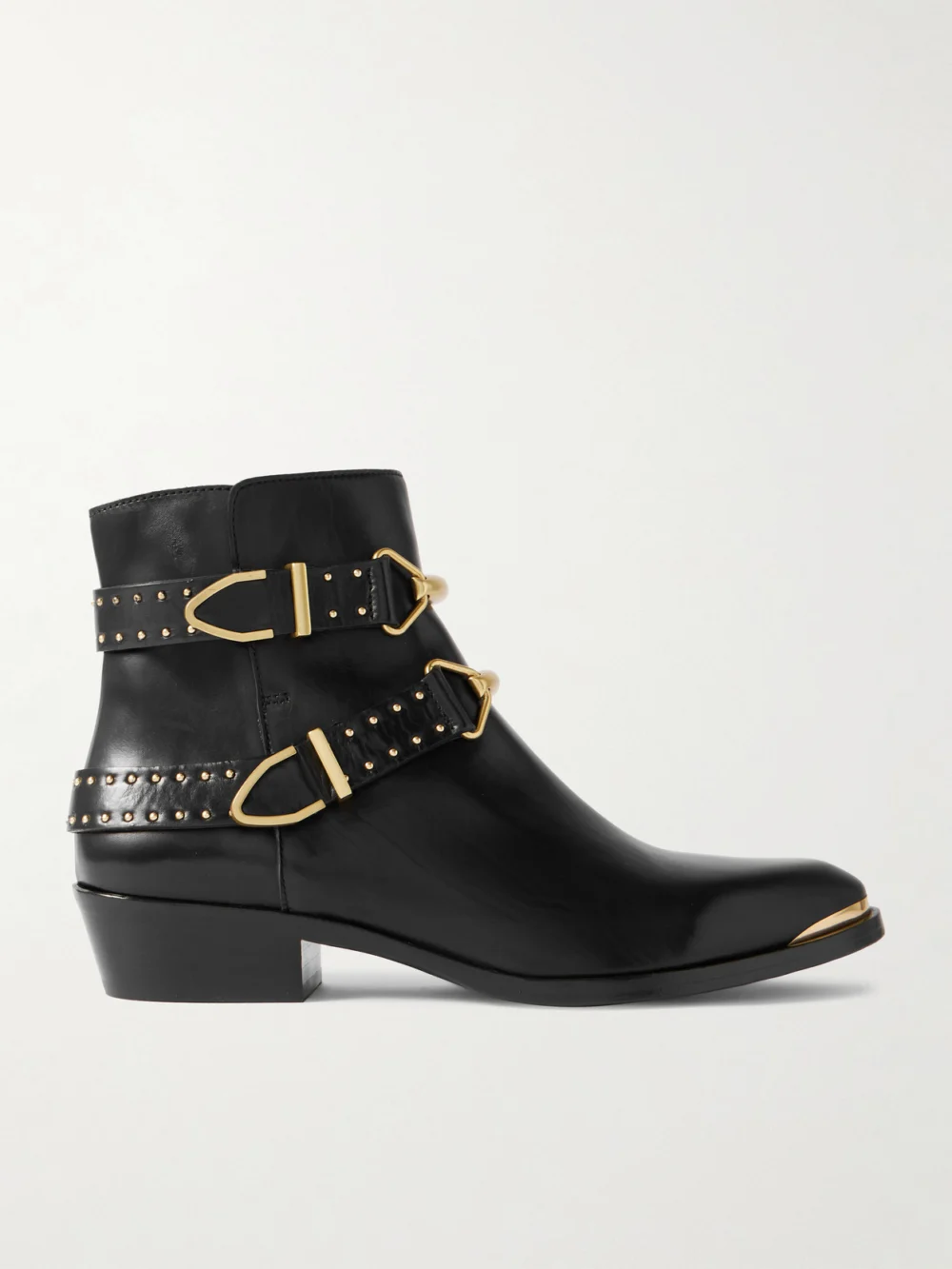 Isabel Marant Zalya Buckled Studded Leather Ankle Boots in black