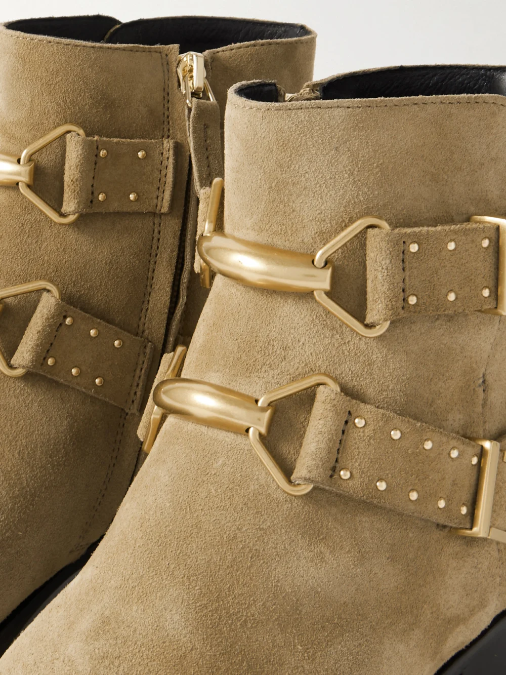 Close-up detail of the Isabel Marant Zalya Buckled Studded Suede Ankle Boots