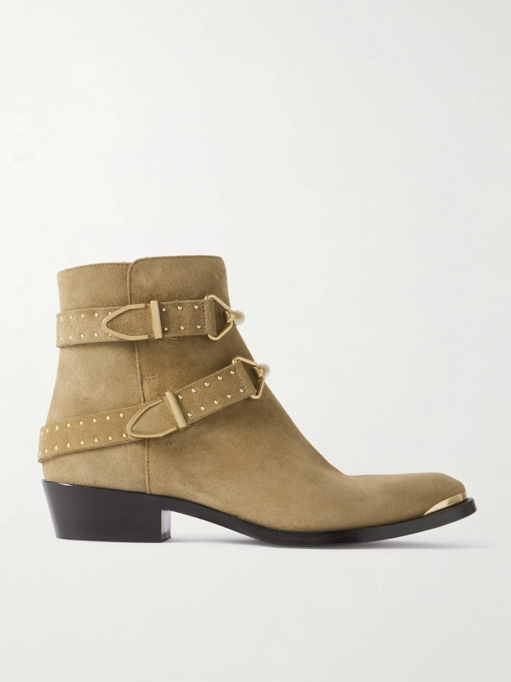 Isabel Marant Zalya Buckled Studded Suede Ankle Boots in taupe