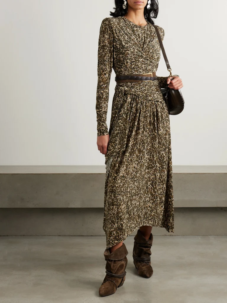 Isabel Marant Zeidi Wrap-effect Draped Leopard-print Stretch-jersey Midi Dress