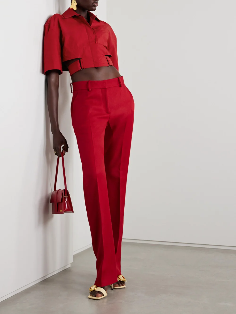 Jacquemus Bari Cropped Cutout Cotton-poplin Shirt, worn by a model