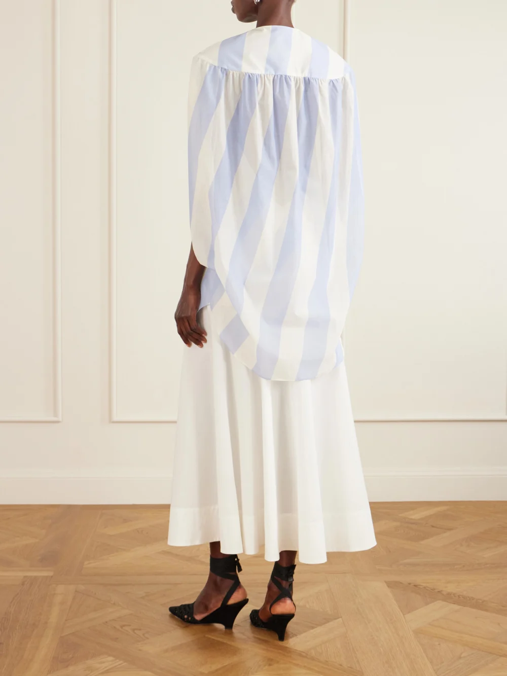 Back view of the Jacquemus Berlingot Striped Cotton-blend Shirt Dress