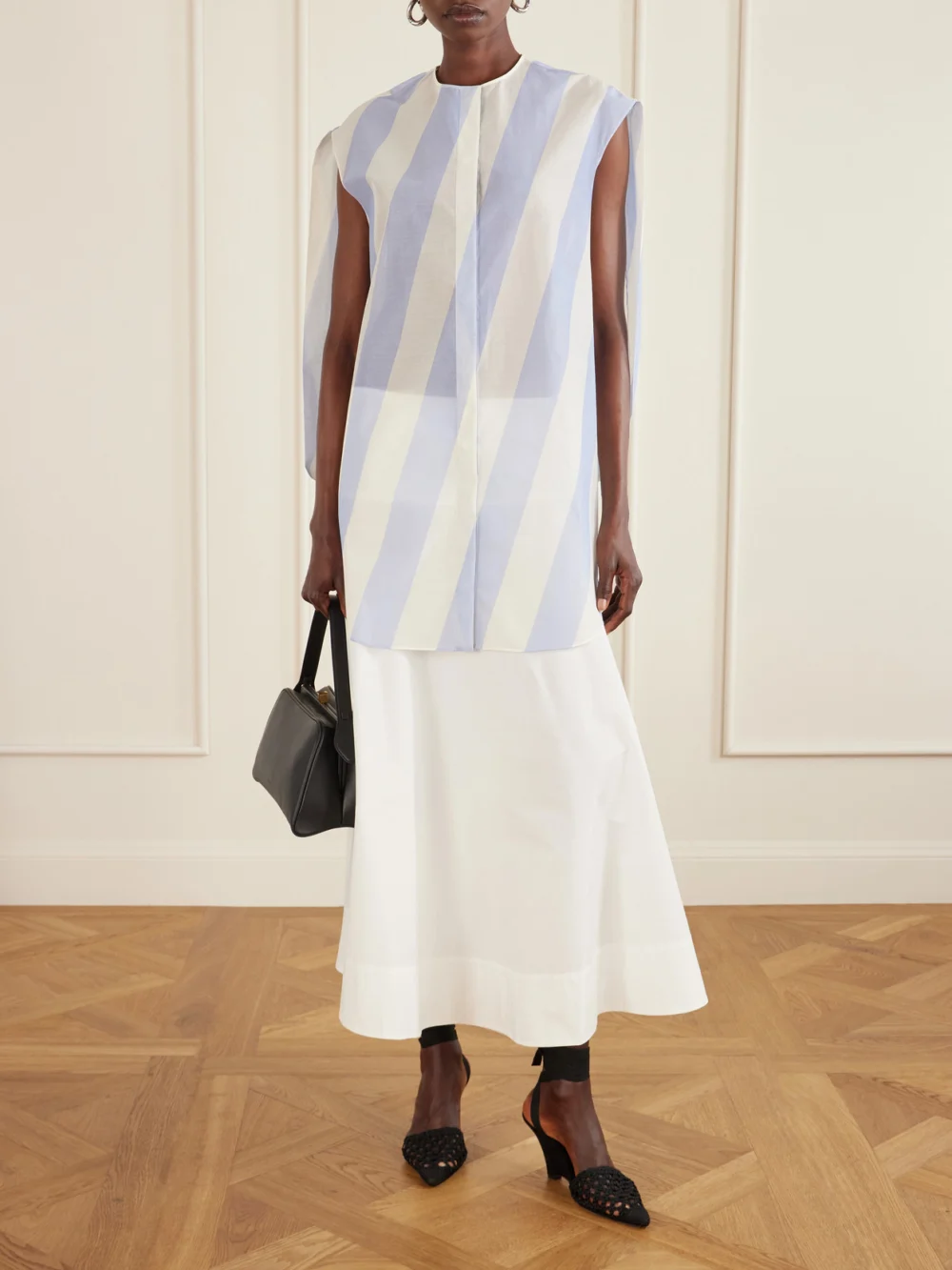 Jacquemus Berlingot Striped Cotton-blend Shirt Dress, worn by a model