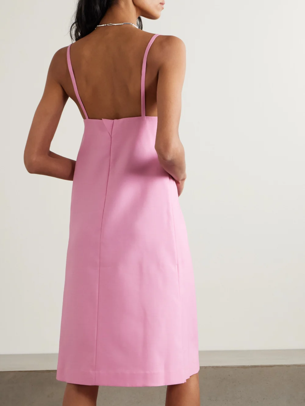 Back view of the Jacquemus Camison Wool and Silk-blend Midi Dress