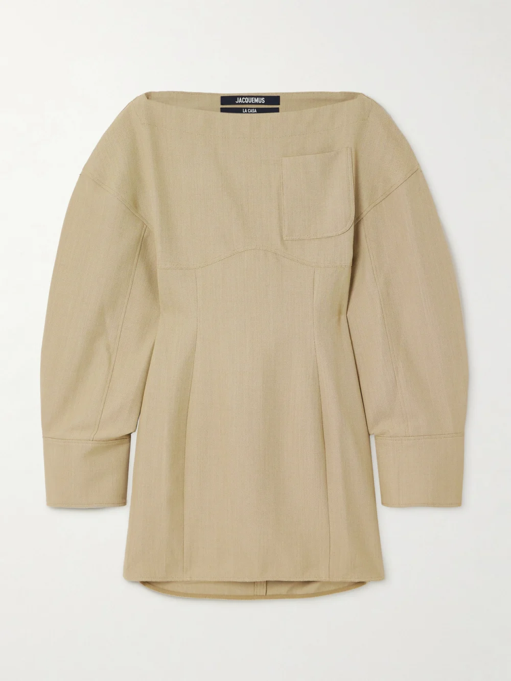 Jacquemus Casaco Belted Open-back Twill Mini Dress in beige