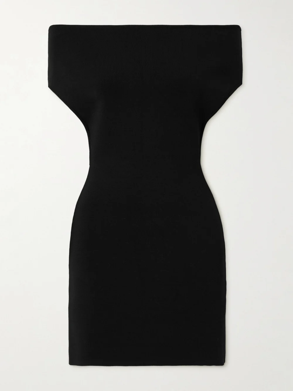 Jacquemus Cubista Off-the-shoulder Open-back Stretch-knit Mini Dress in black