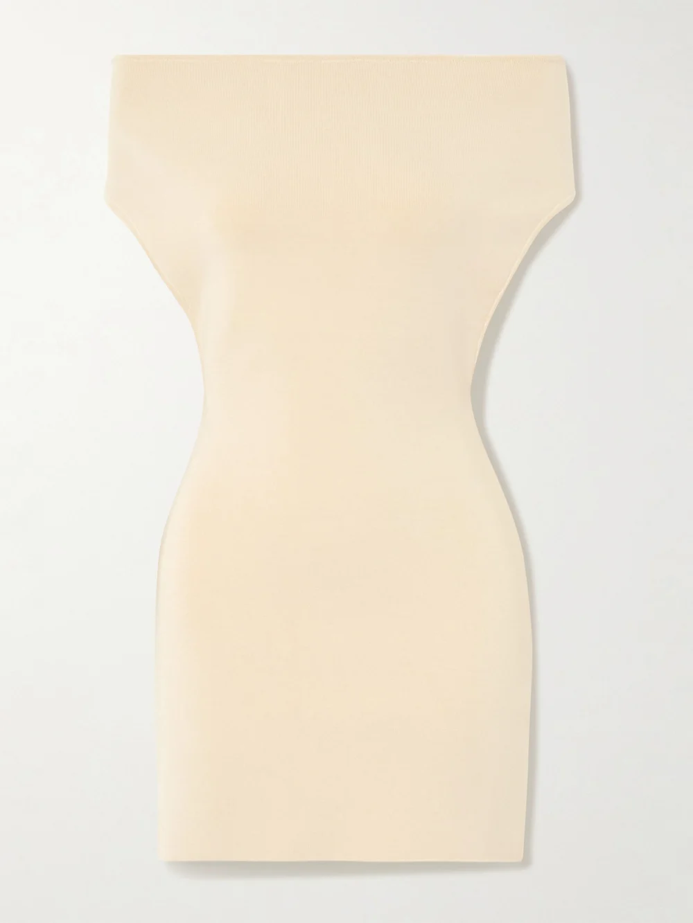 Jacquemus Cubista Off-the-shoulder Open-back Stretch-knit Mini Dress in yellow