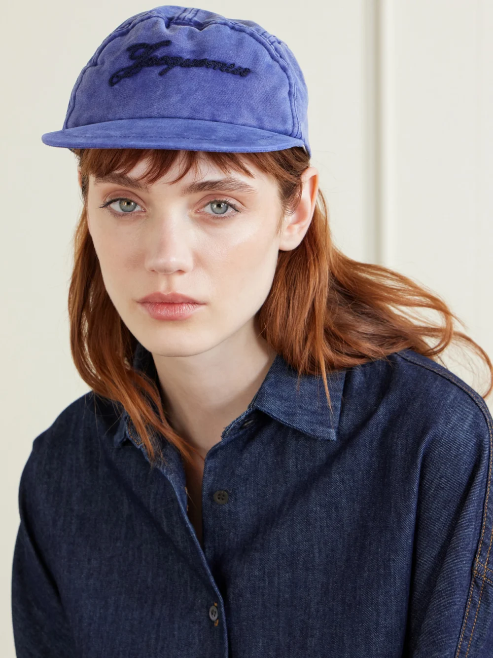 Jacquemus Gardian Embroidered Cotton Baseball Cap, styled view