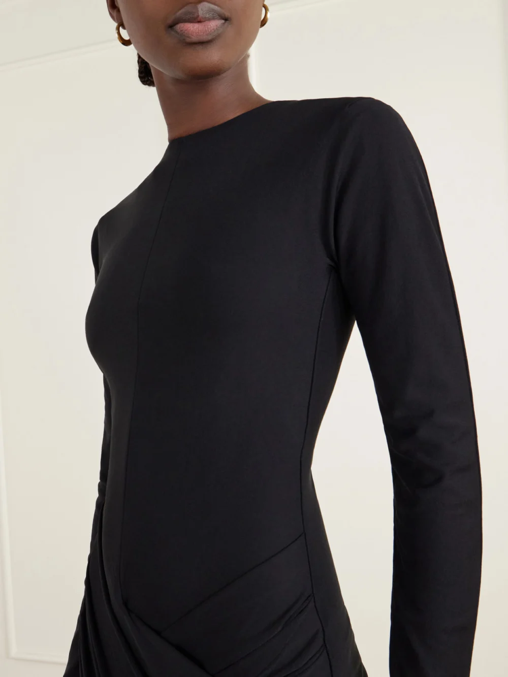 Close-up detail of the Jacquemus La Mini Robe De Minuit Draped Stretch-jersey Mini Dress