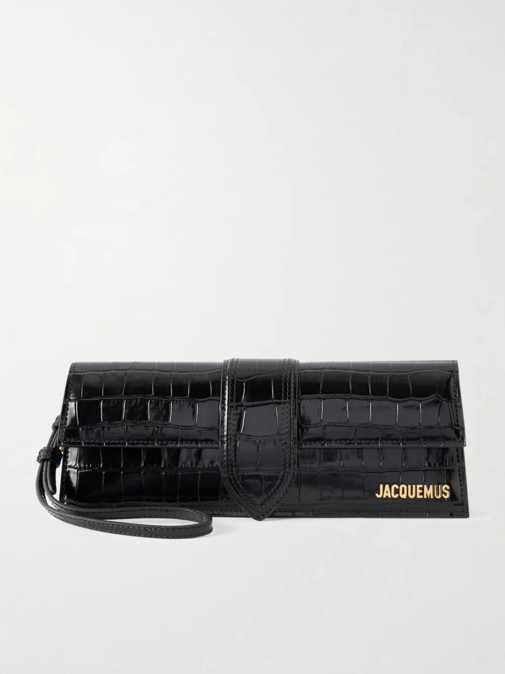 Jacquemus La Pochette Bambino Crocodile-effect Leather Clutch in black
