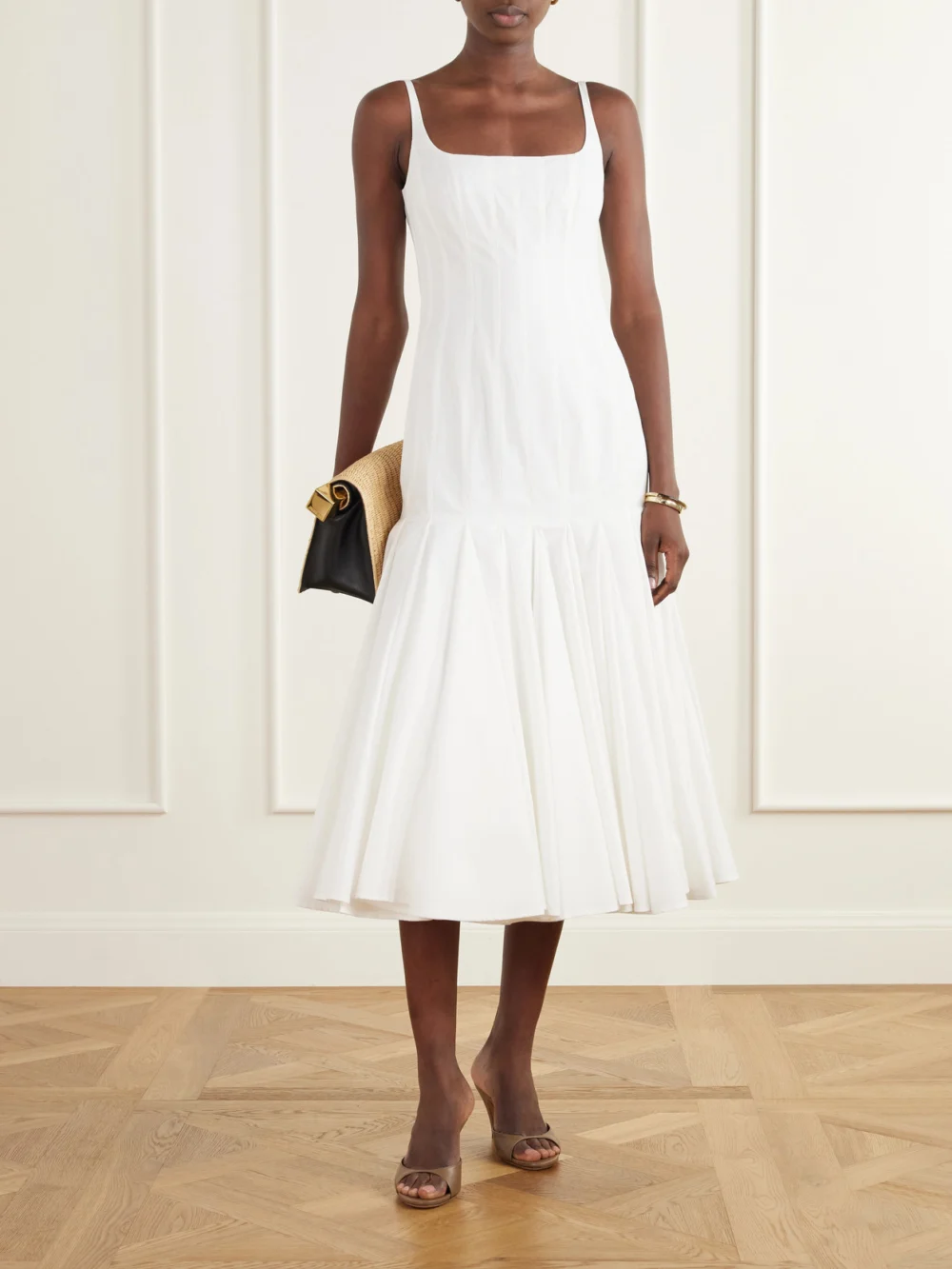 Jacquemus La Robe Pleated Cotton-poplin Midi Dress, worn by a model
