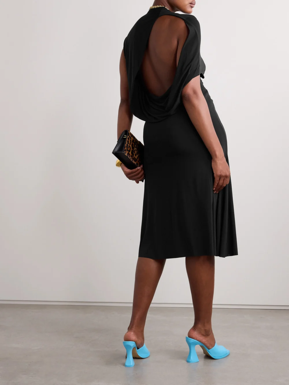Back view of the Jacquemus La Robe Salerno Asymmetric Open-back Stretch-jersey Midi Dress