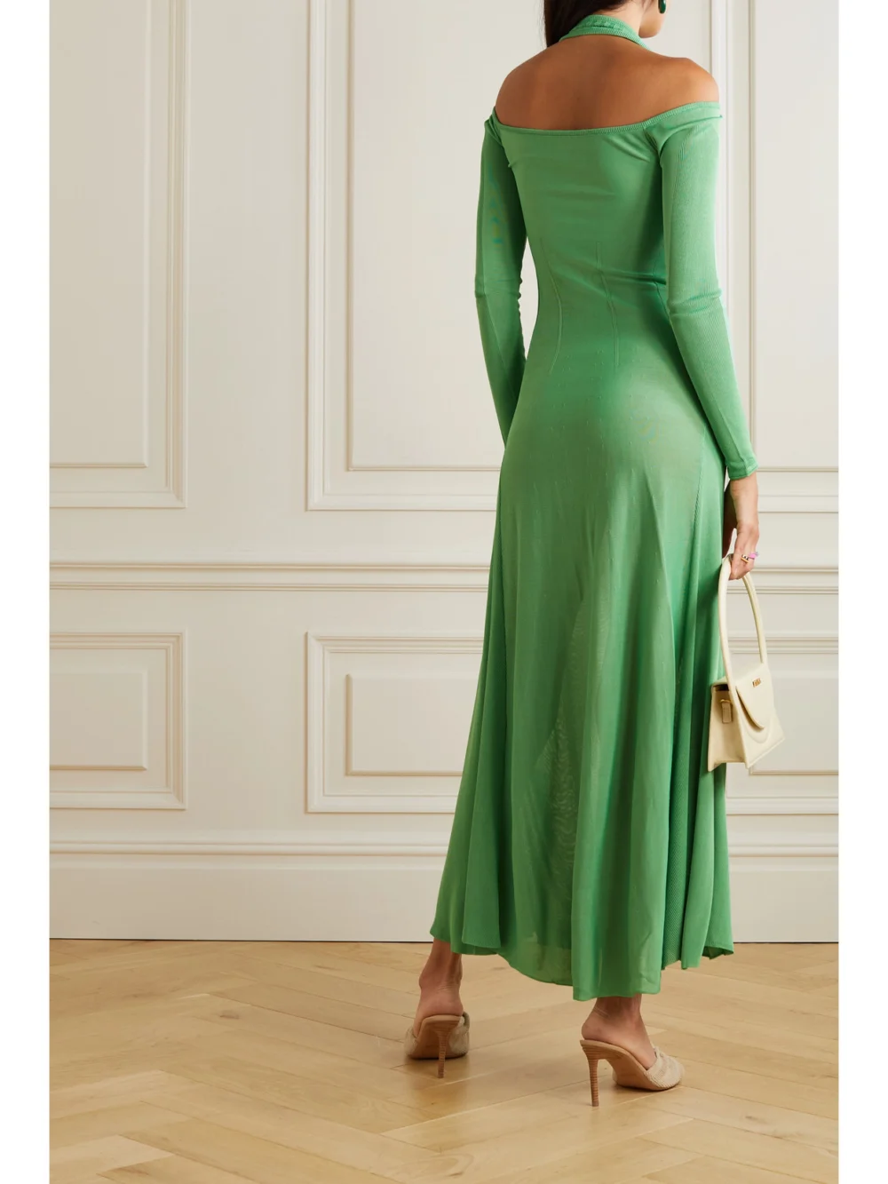 Back view of the Jacquemus Lagoa Cold-shoulder Stretch-knit Maxi Dress