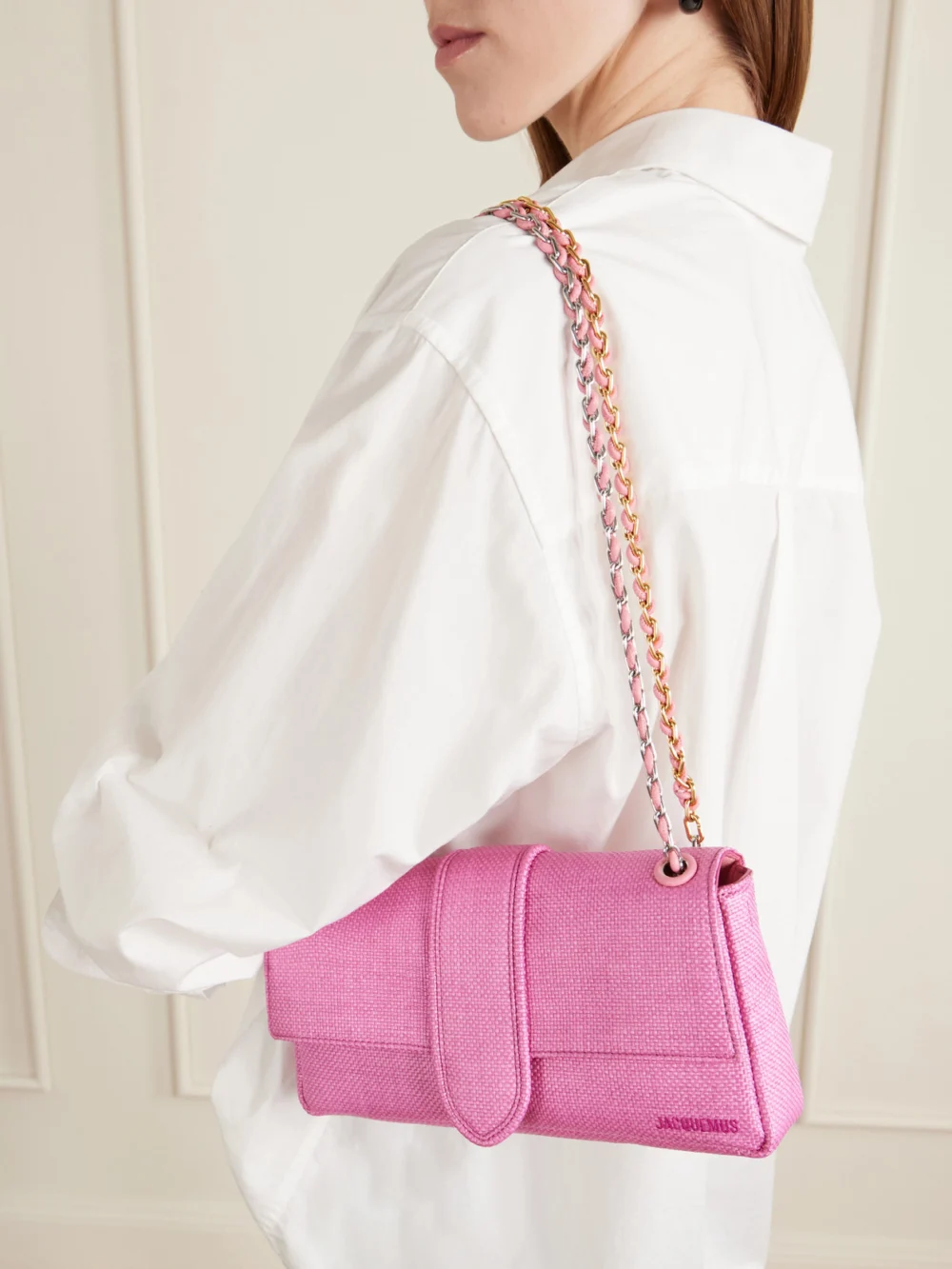 Jacquemus Le Bambino Chaîne Raffia-effect Shoulder Bag, styled view