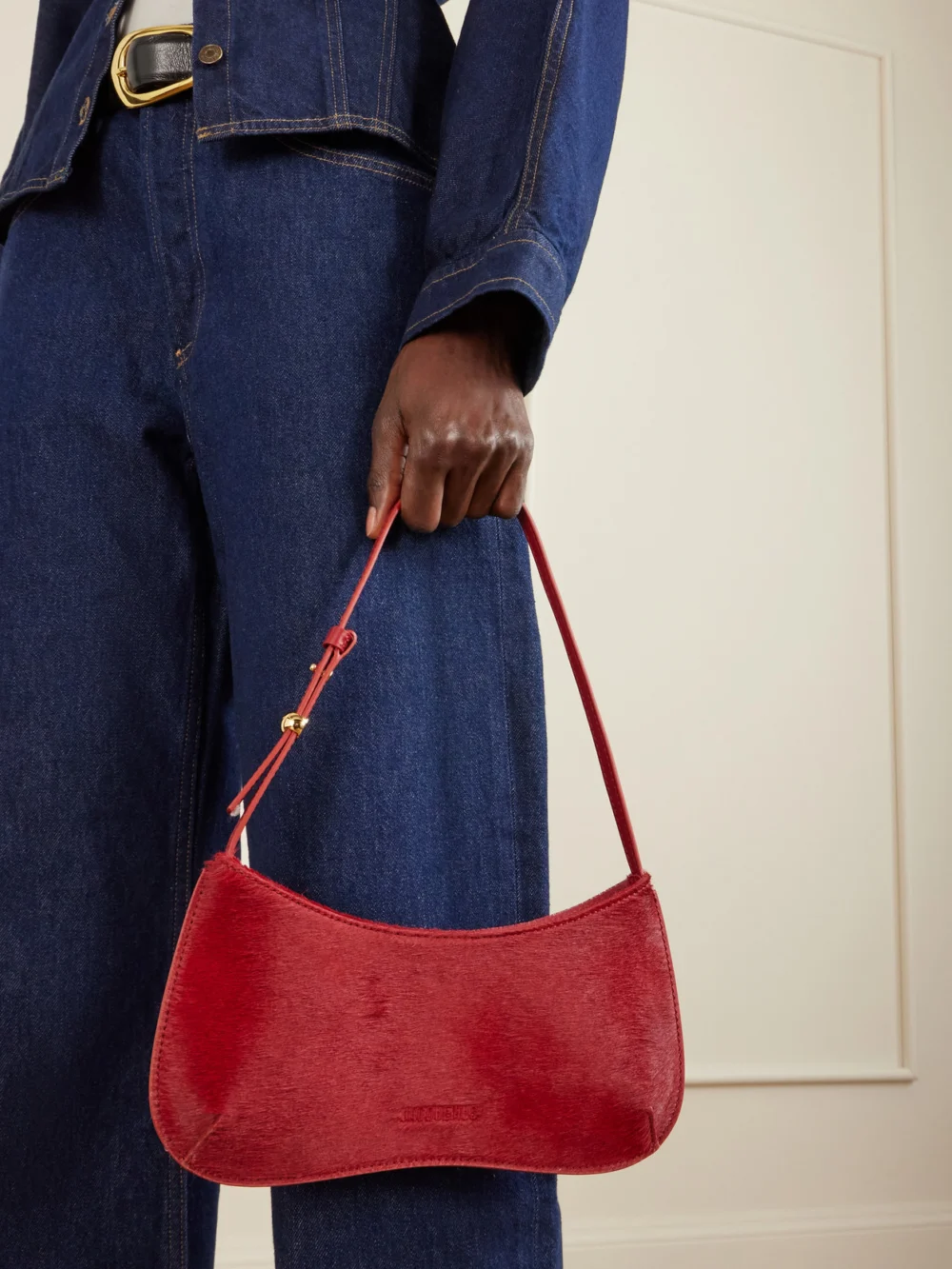Jacquemus Le Bisou Embellished Leather-trimmed Calf Hair Shoulder Bag, styled view