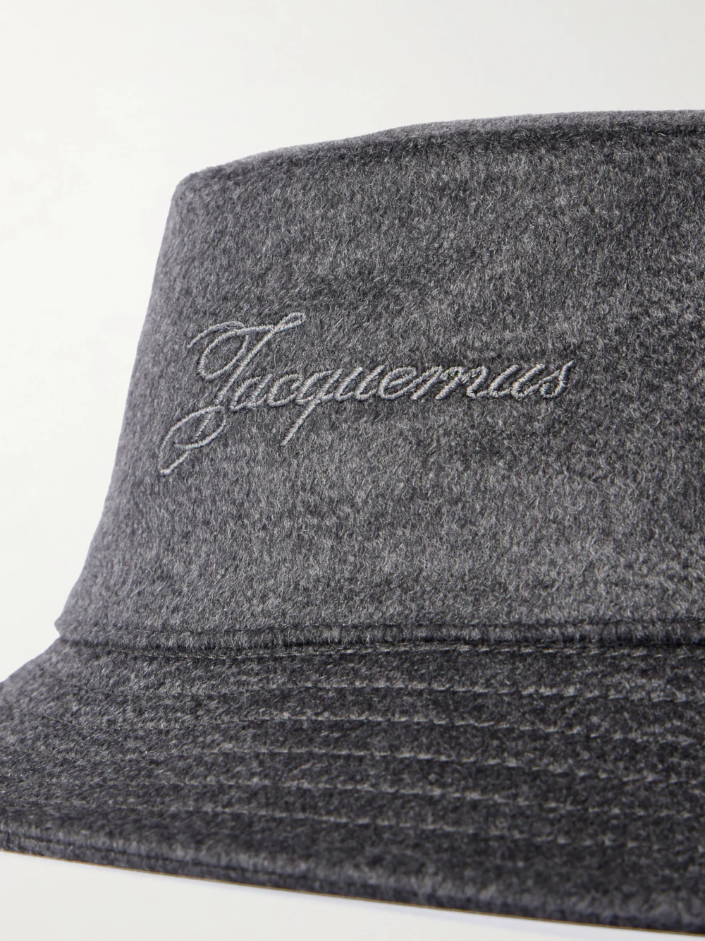 Close-up detail of the Jacquemus Le Bob Embroidered Wool Bucket Hat