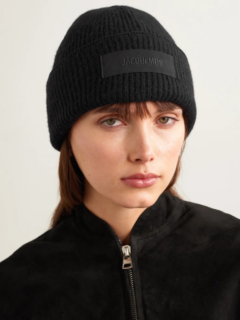Jacquemus Le Bonnet Grosgrain-trimmed Ribbed-knit Beanie, styled view