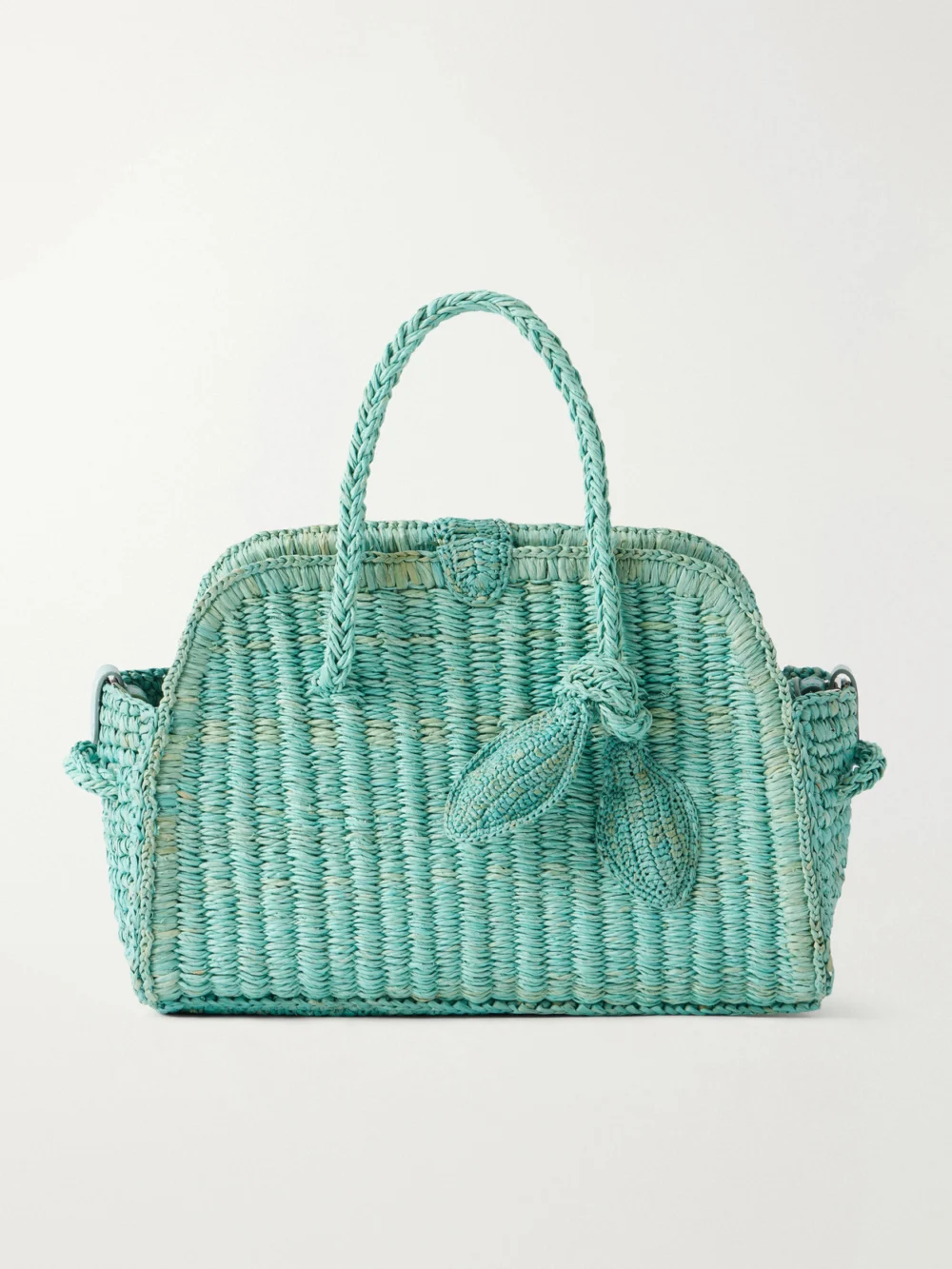 Jacquemus Le Petit Turismo Leather-trimmed Raffia Tote Bag in turquoise