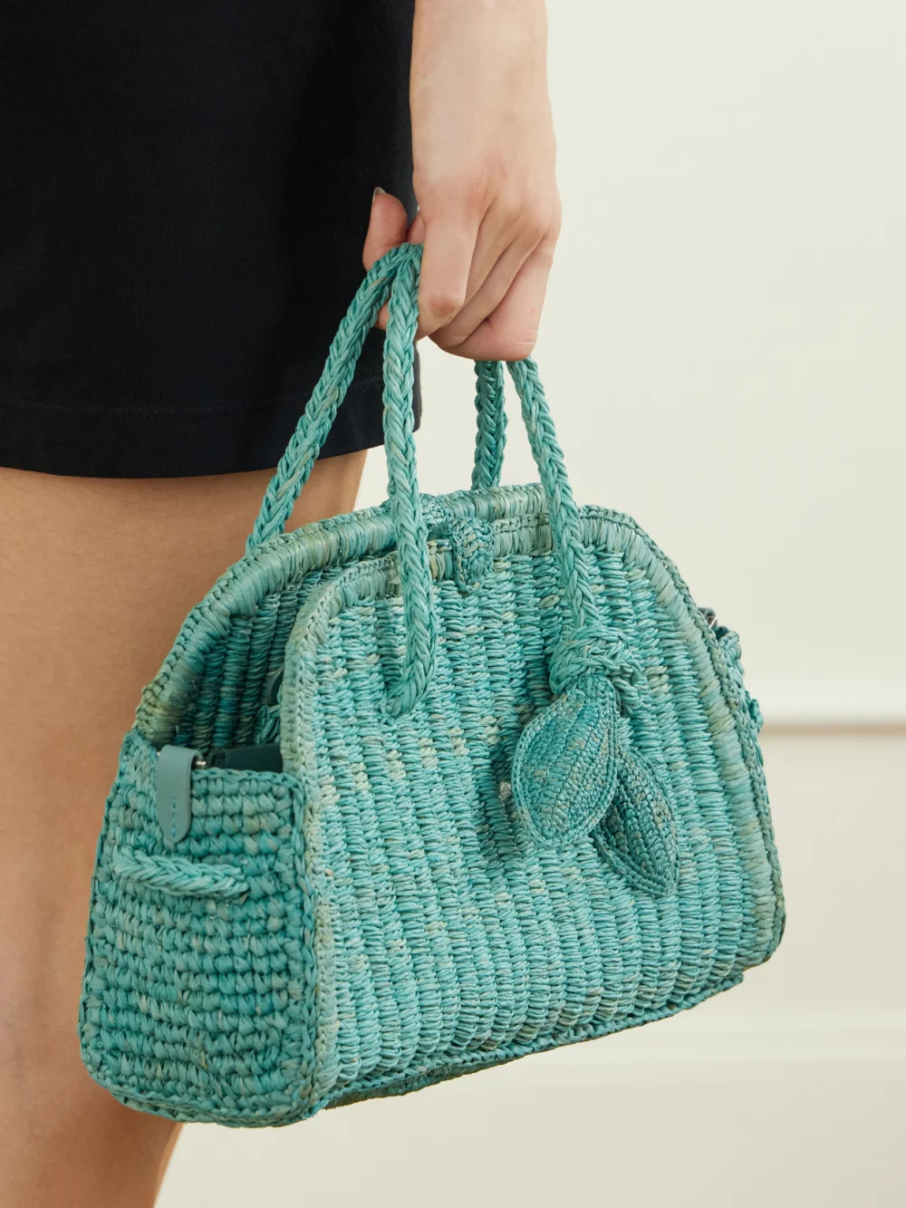 Jacquemus Le Petit Turismo Leather-trimmed Raffia Tote Bag, styled view