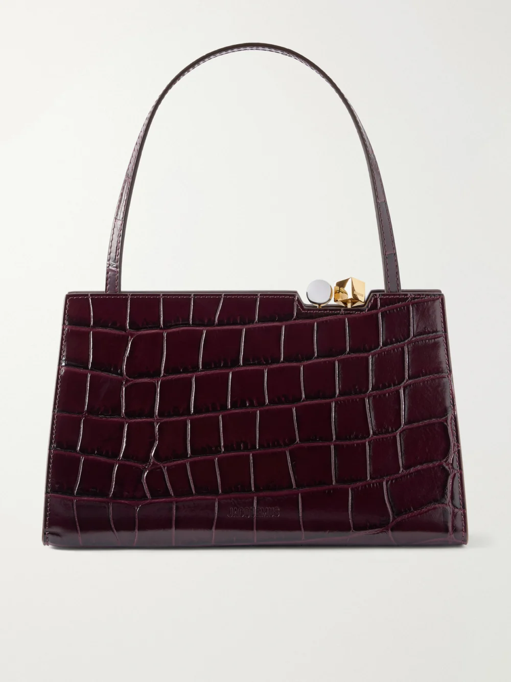 Jacquemus Le Salon Crocodile-effect Leather Tote in burgundy