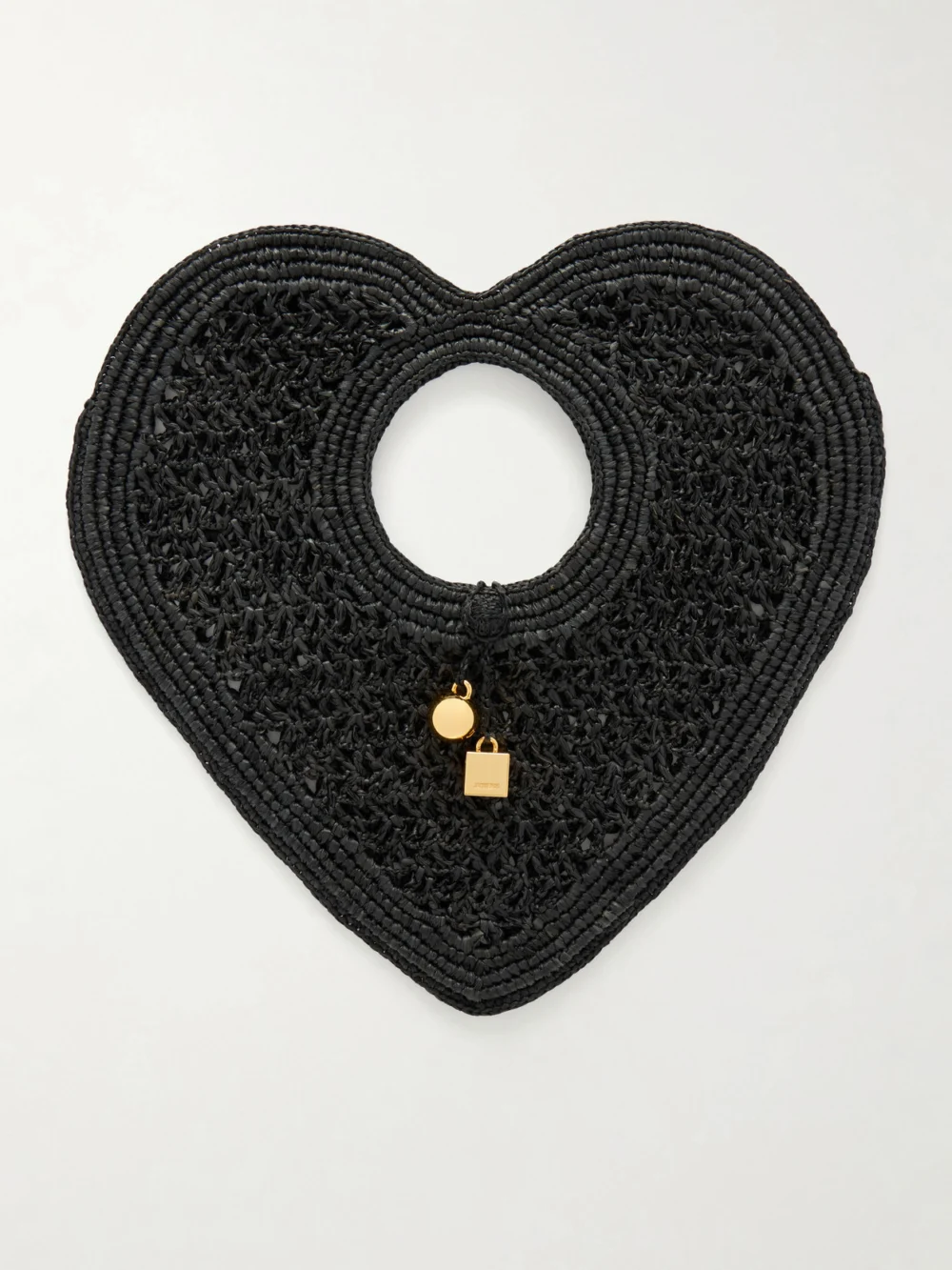 Jacquemus Le Spiaggia Coeur Embellished Raffia Tote in black