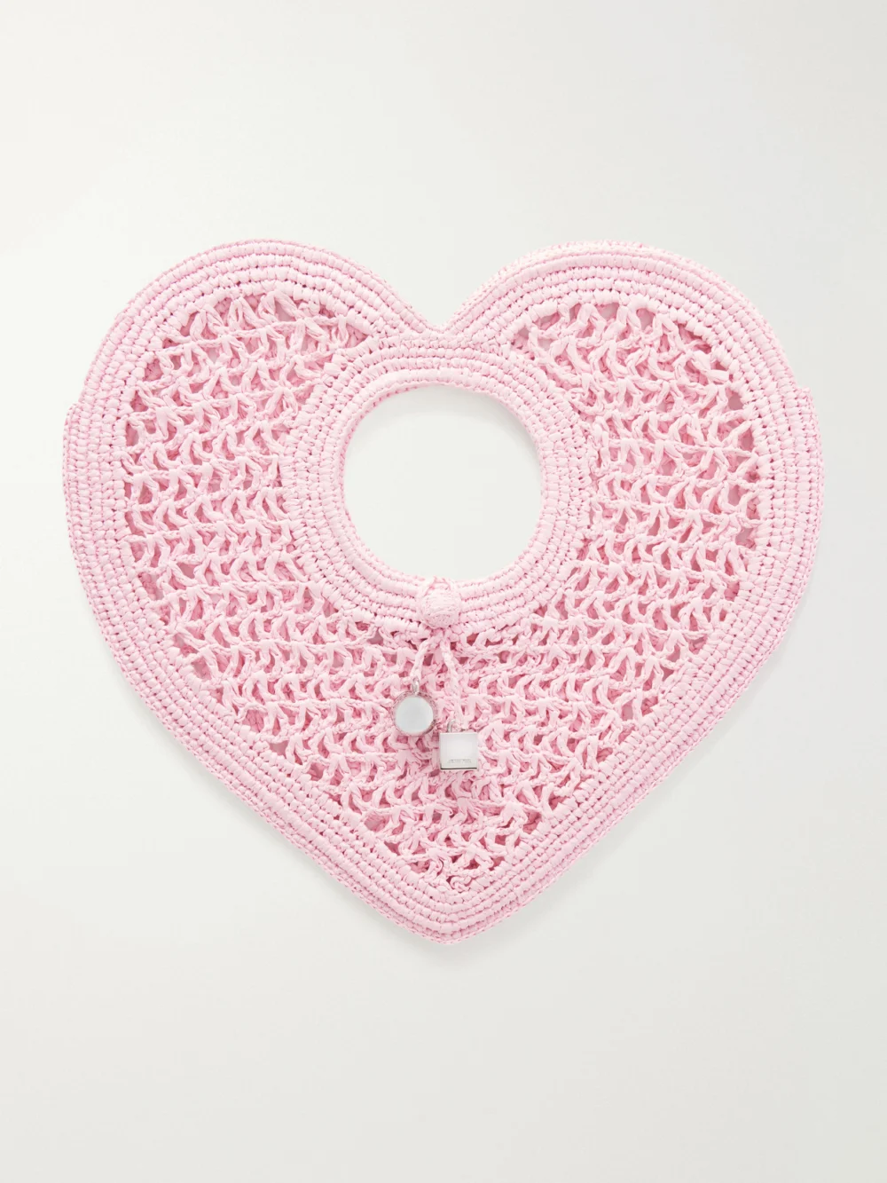 Jacquemus Le Spiaggia Coeur Leather-trimmed Raffia Tote Bag in pastel pink