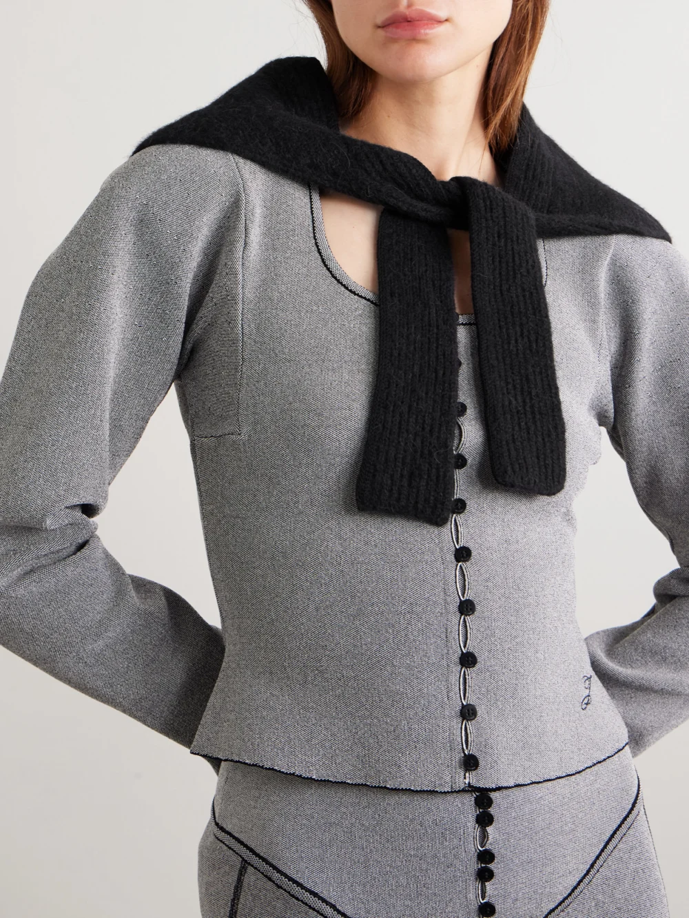 Jacquemus Logo-appliquéd Brushed-knit Scarf, styled view