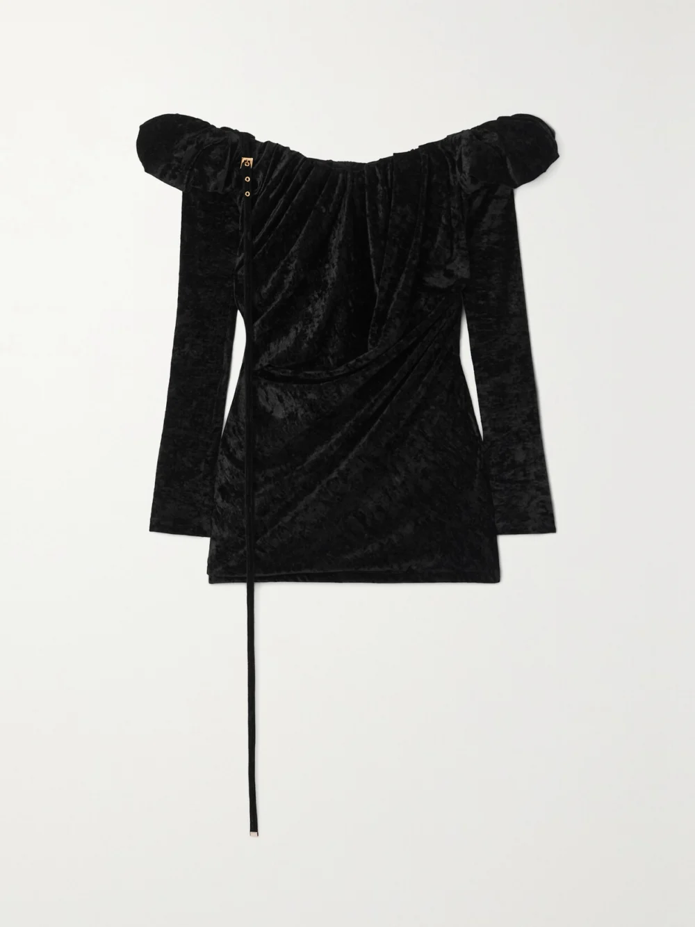Jacquemus Off-the-shoulder Embellished Stretch-velour Mini Dress in black