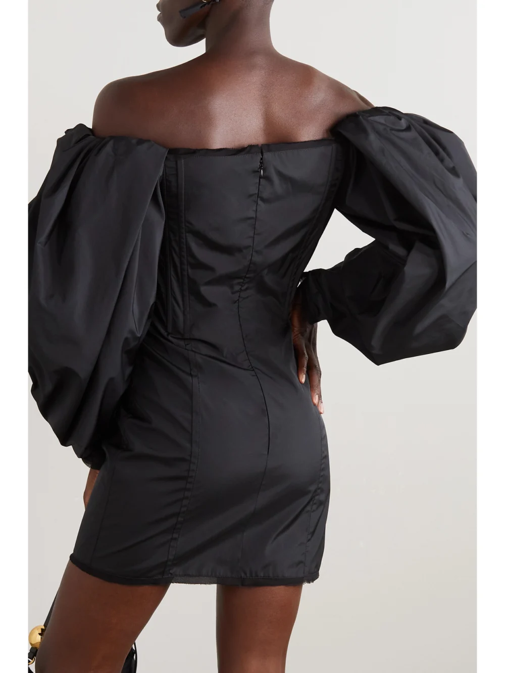 Back view of the Jacquemus Off-the-shoulder Taffeta Mini Dress