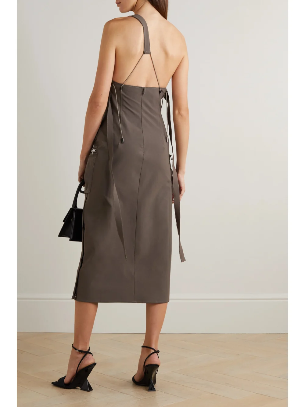 Back view of the Jacquemus One-shoulder Twill Midi Dress