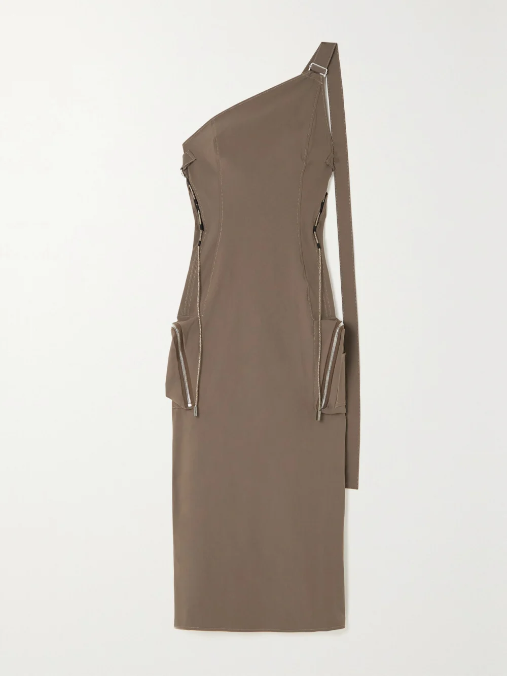 Jacquemus One-shoulder Twill Midi Dress in light brown