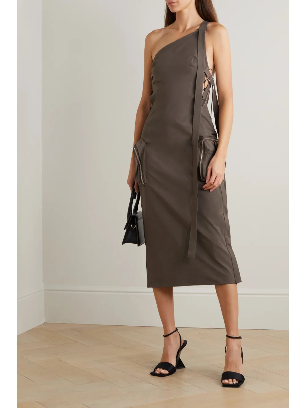 Jacquemus One-shoulder Twill Midi Dress, worn by a model