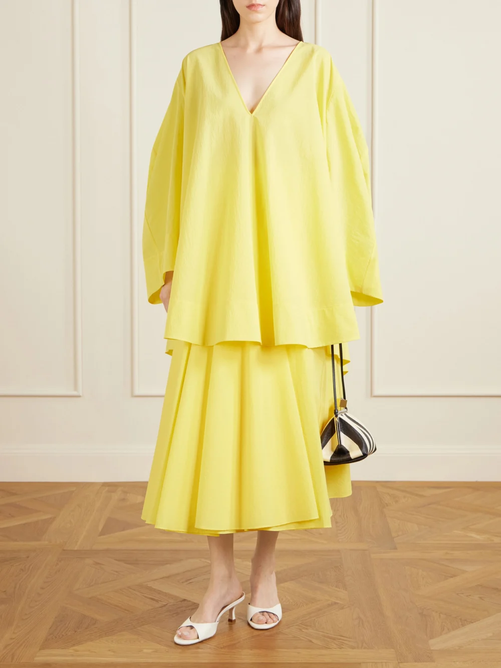 Jacquemus Paysan Oversized Cotton-blend Mini Dress, worn by a model