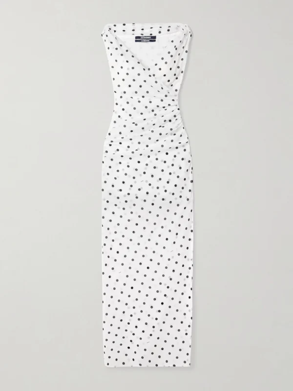 Jacquemus Rita Draped Gathered Polka-dot Crepe De Chine Maxi Dress