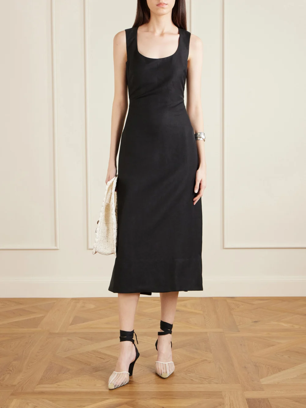 Jacquemus Tablier Linen-blend Midi Dress, worn by a model