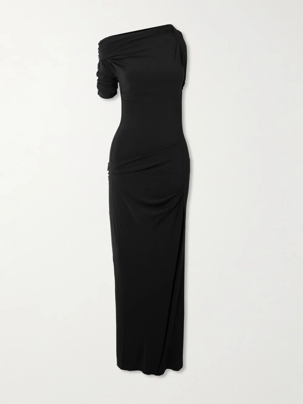 Jacquemus The Drapeado One-sleeve Jersey Midi Dress in black