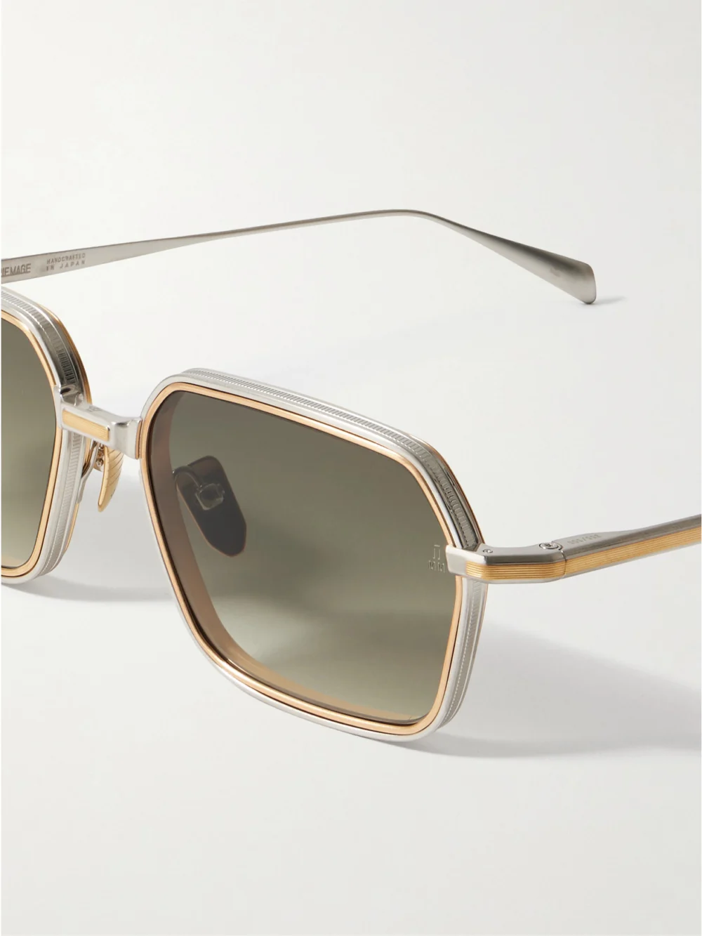 Close-up detail of the Jacques Marie Mage Admiral Square-frame Gold- and Silver-tone Titanium Sunglasses