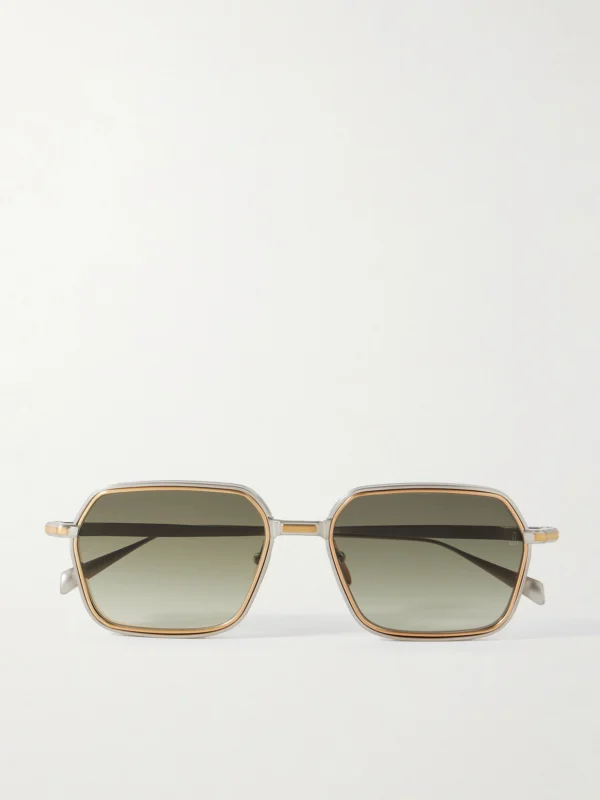 Jacques Marie Mage Admiral Square-frame Gold- and Silver-tone Titanium Sunglasses