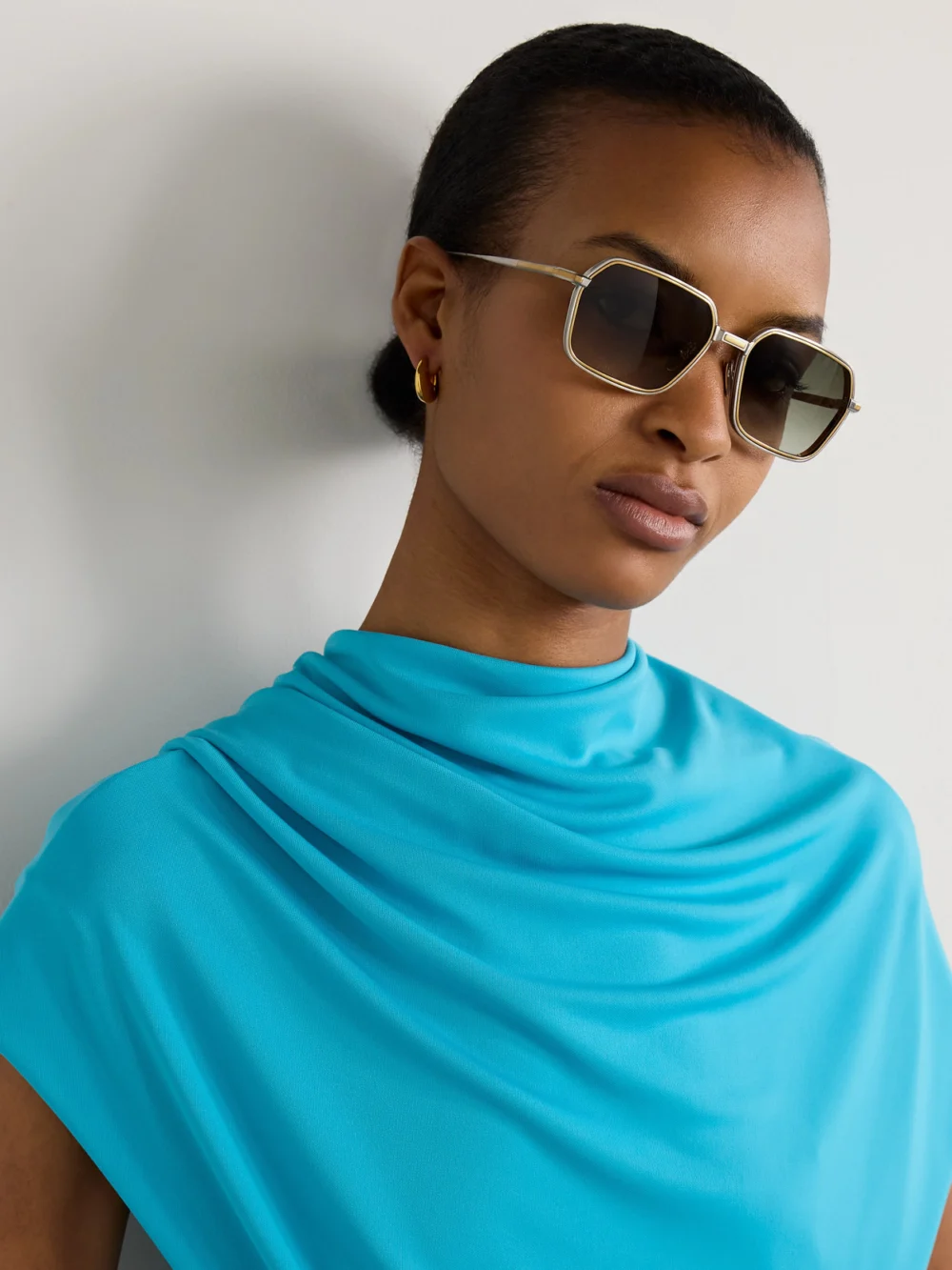 Jacques Marie Mage Admiral Square-frame Gold- and Silver-tone Titanium Sunglasses, styled view