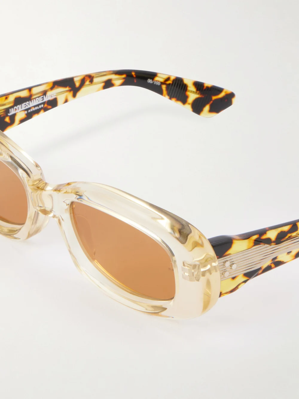 Close-up detail of the Jacques Marie Mage Ann Oval-frame Tortoiseshell Acetate Sunglasses