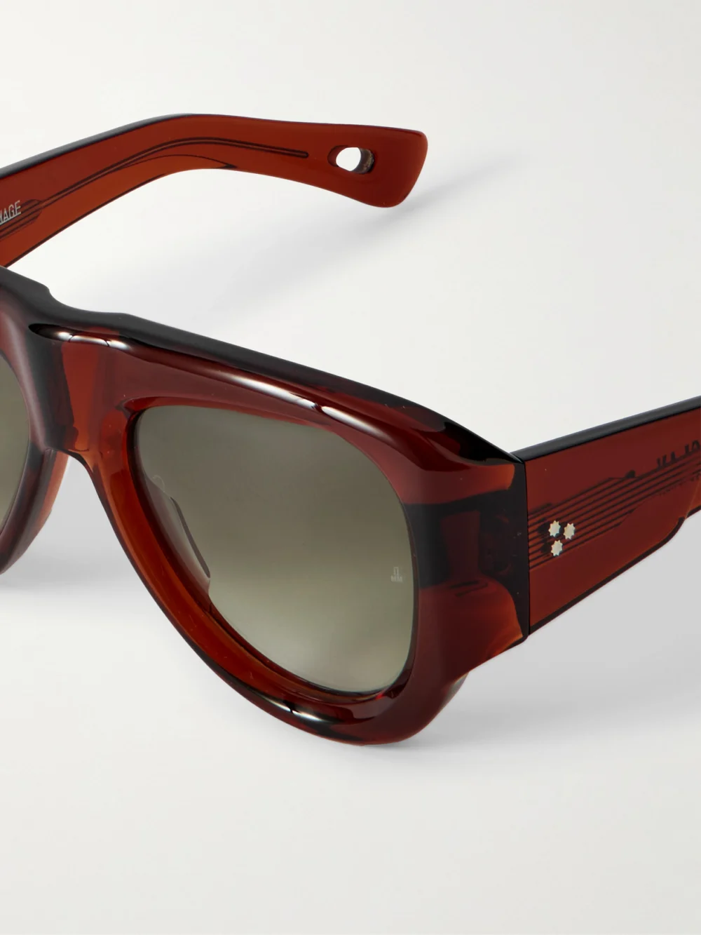 Close-up detail of the Jacques Marie Mage Barclay Aviator-style Acetate Sunglasses