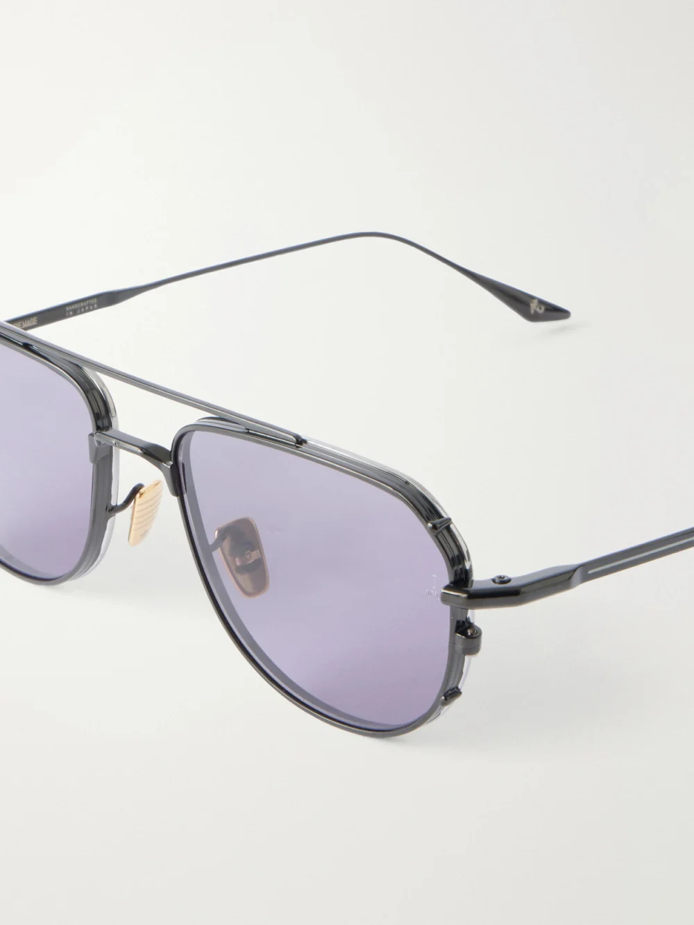 Close-up detail of the Jacques Marie Mage Cendrars Aviator-style Metal Sunglasses