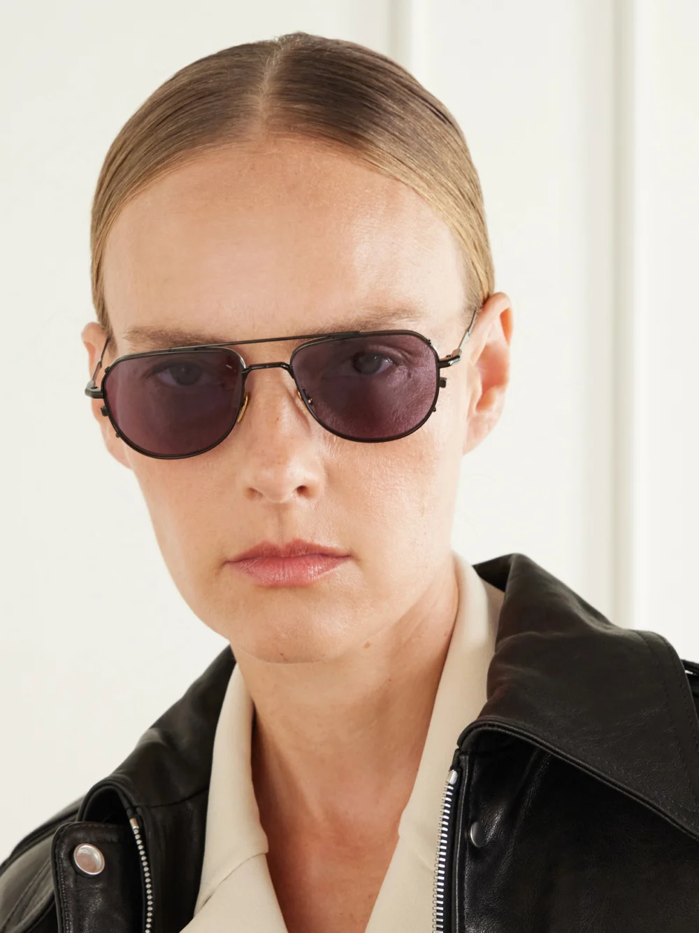 Jacques Marie Mage Cendrars Aviator-style Metal Sunglasses, styled view