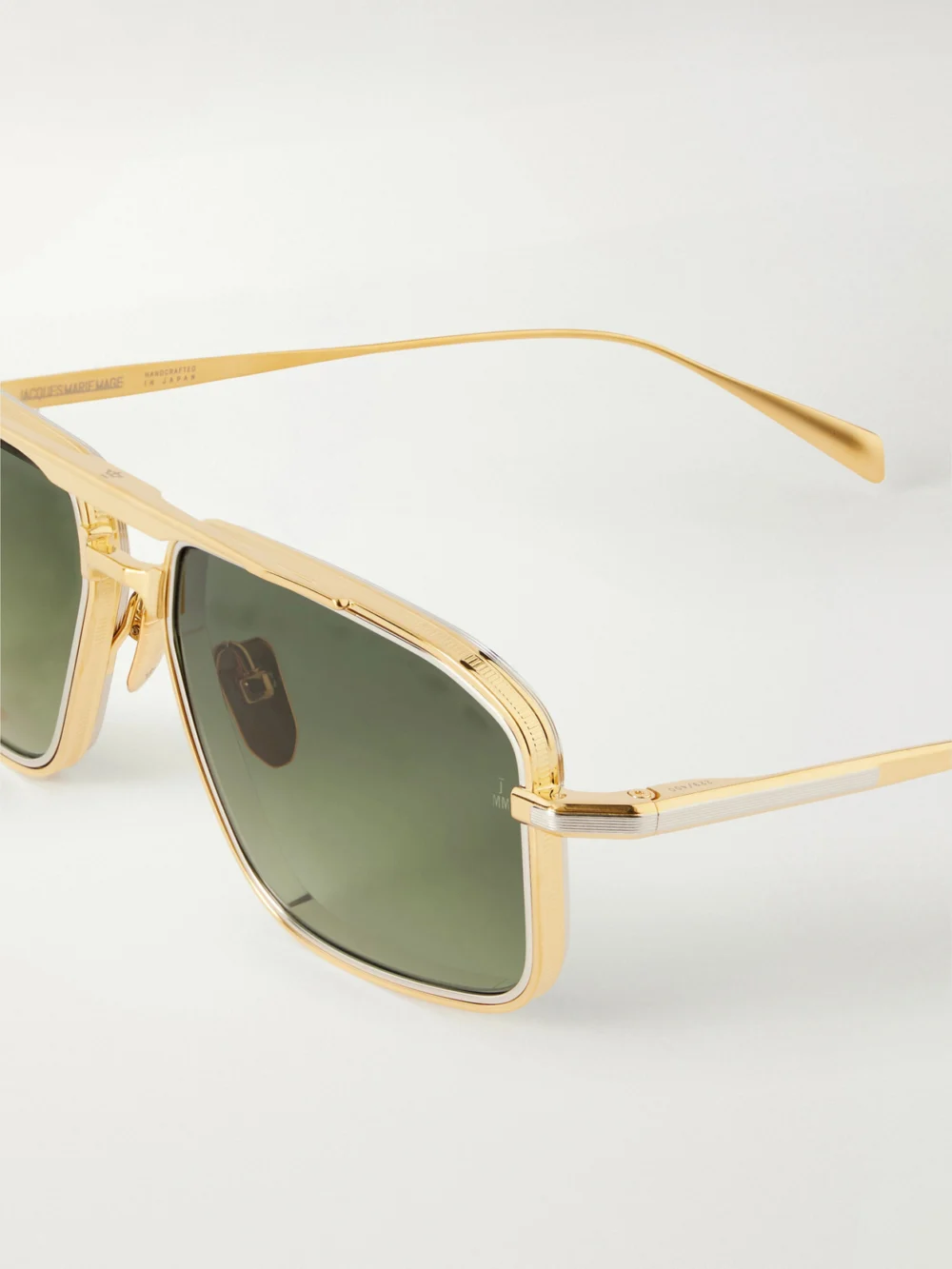 Close-up detail of the Jacques Marie Mage Earl Aviator-style Titanium Sunglasses