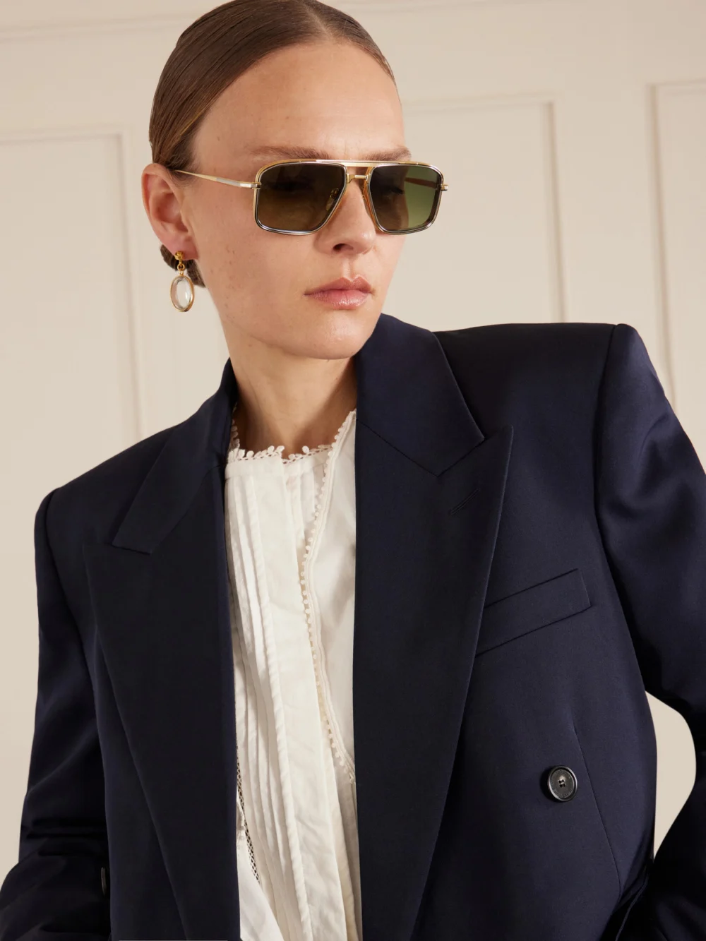 Jacques Marie Mage Earl Aviator-style Titanium Sunglasses, styled view