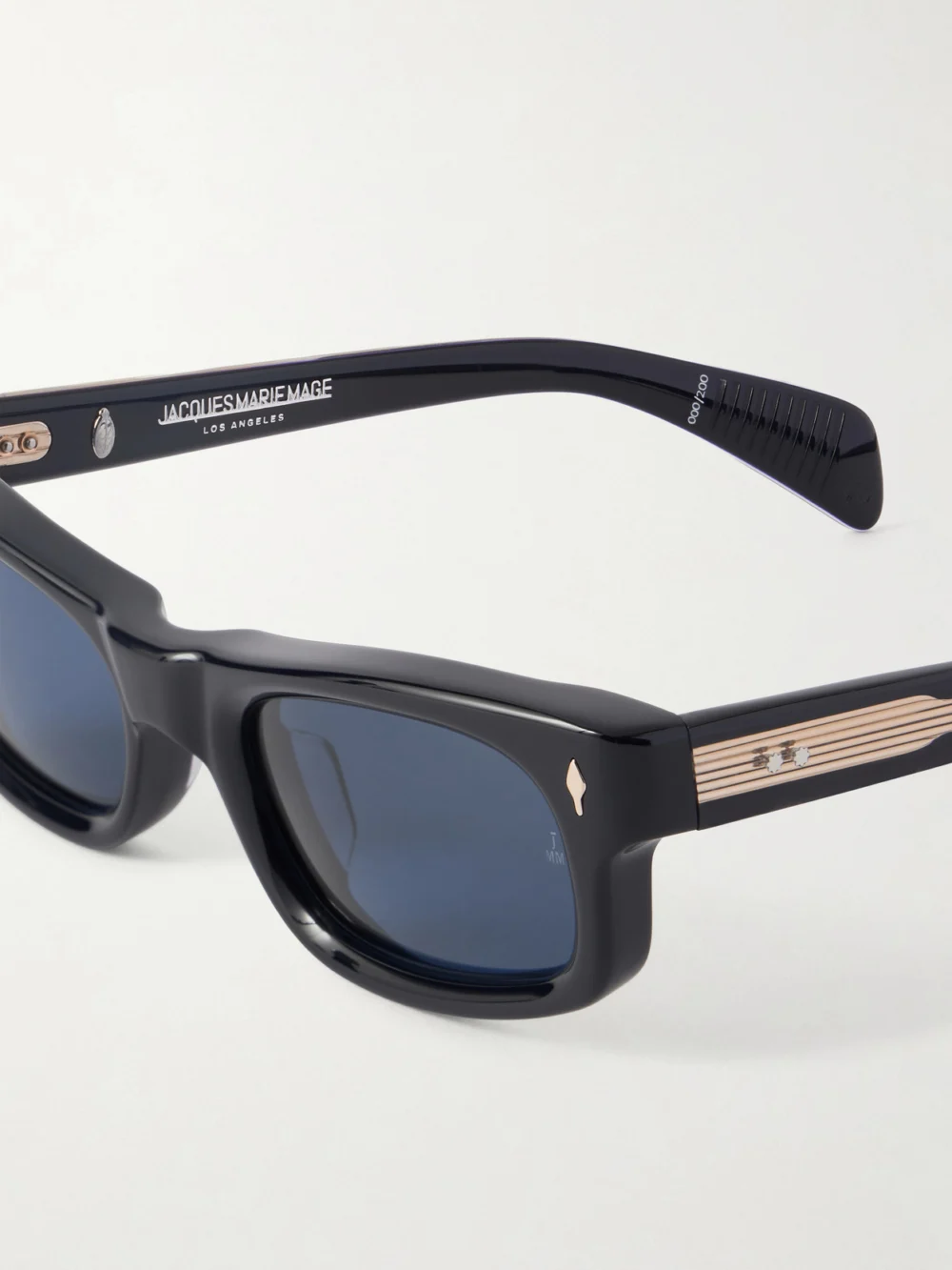 Close-up detail of the Jacques Marie Mage Initials Rectangular-frame Acetate Sunglasses